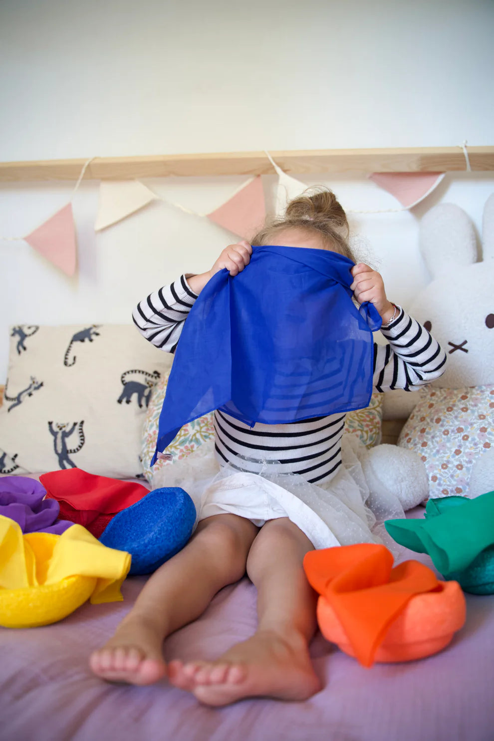 Speeldoek Blauw Regenboog - Medium 48x48cm